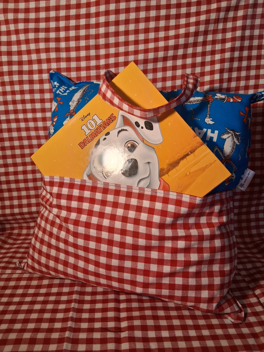 Childs Tote Pillow With Pocket - Handmade